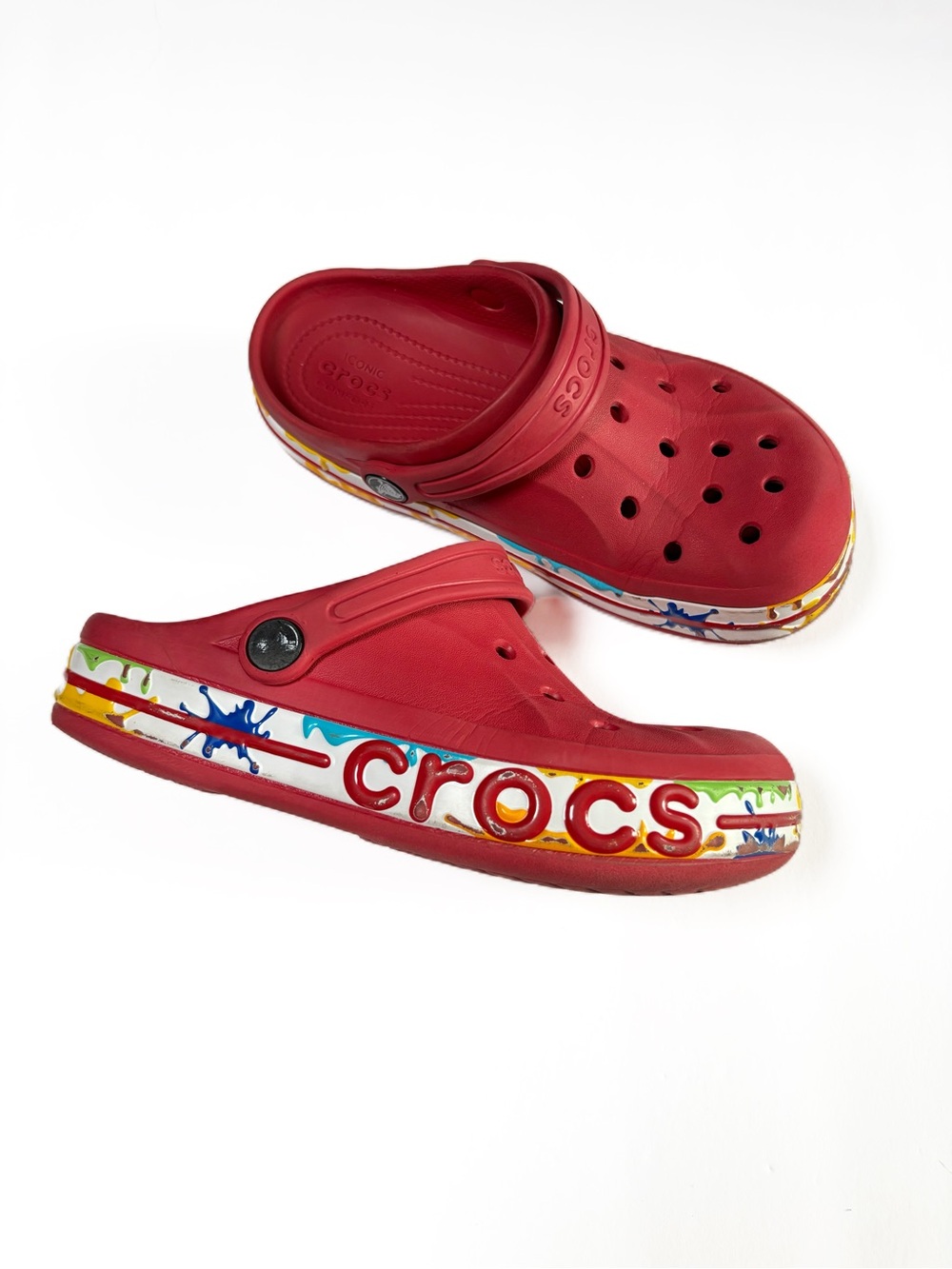 Crocs Kids J3 Bayaband Red Paint Splash Splatter Clog Big Kids 3 Colorful